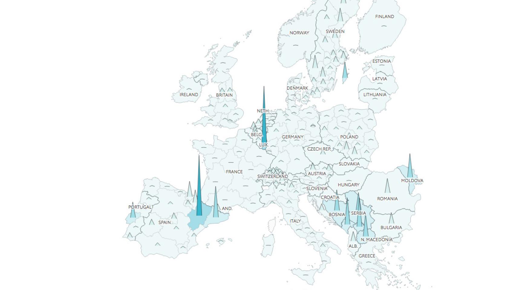 Mapa del tracking regional elaborado por 'The Economist'.