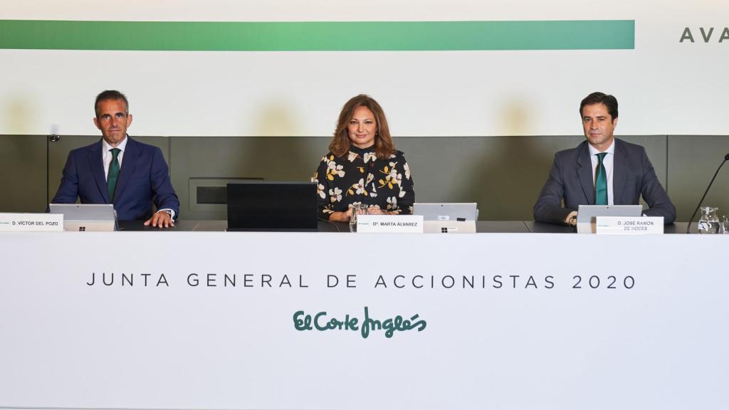 Víctor del Pozo, consejero delegado de El Corte Inglés, Marta Álvarez, presidenta y José Ramón de Hoces, consejero secretario