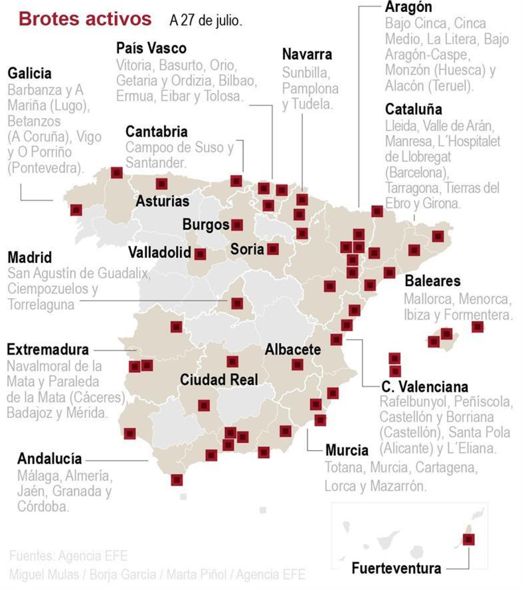 Mapa rebrotes en España