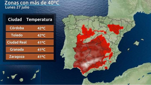 Zonas que superarán los 40º C. Eltiempo.es