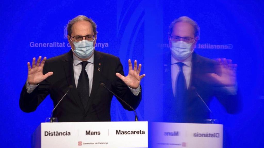 Quim Torra este lunes en rueda de prensa. Efe