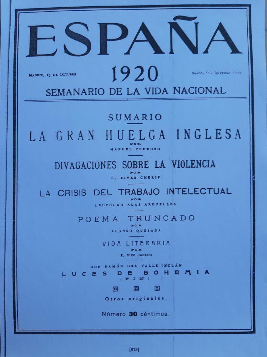 Portada de 'España' con la última entrega de 'Luces de bohemia'.