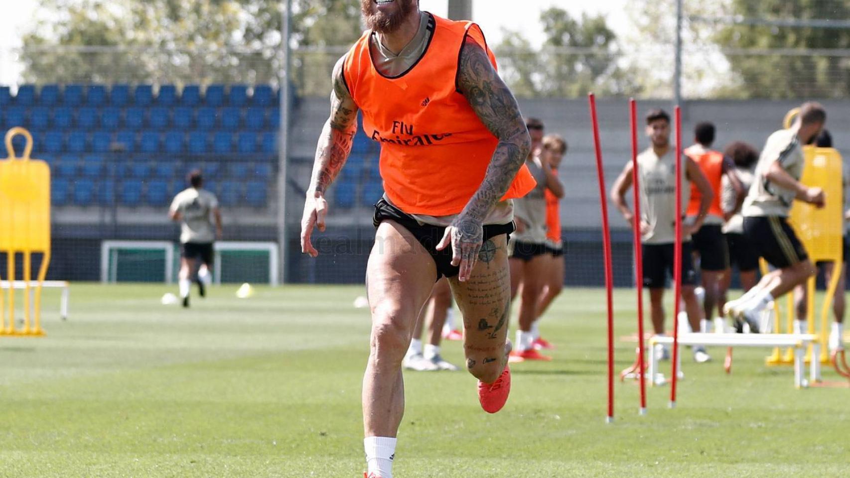 Sergio Ramos en el entrenamiento con el Real Madrid