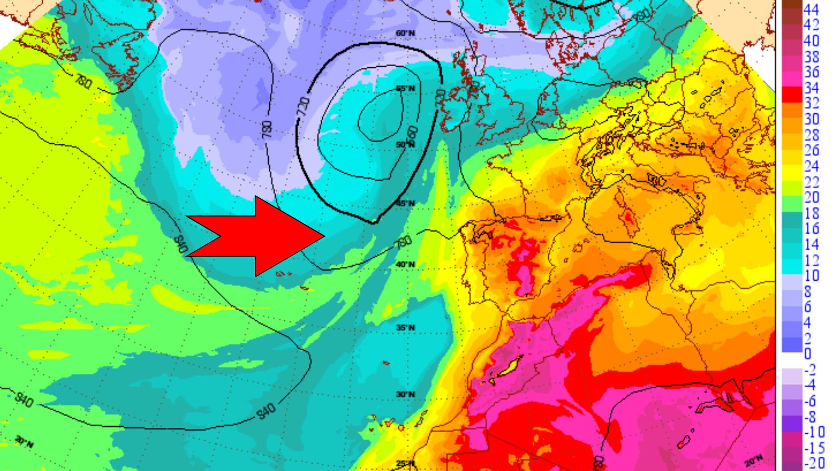 El vórtice en altura que afecta a la Península Ibérica. AEMET/SINOBAS