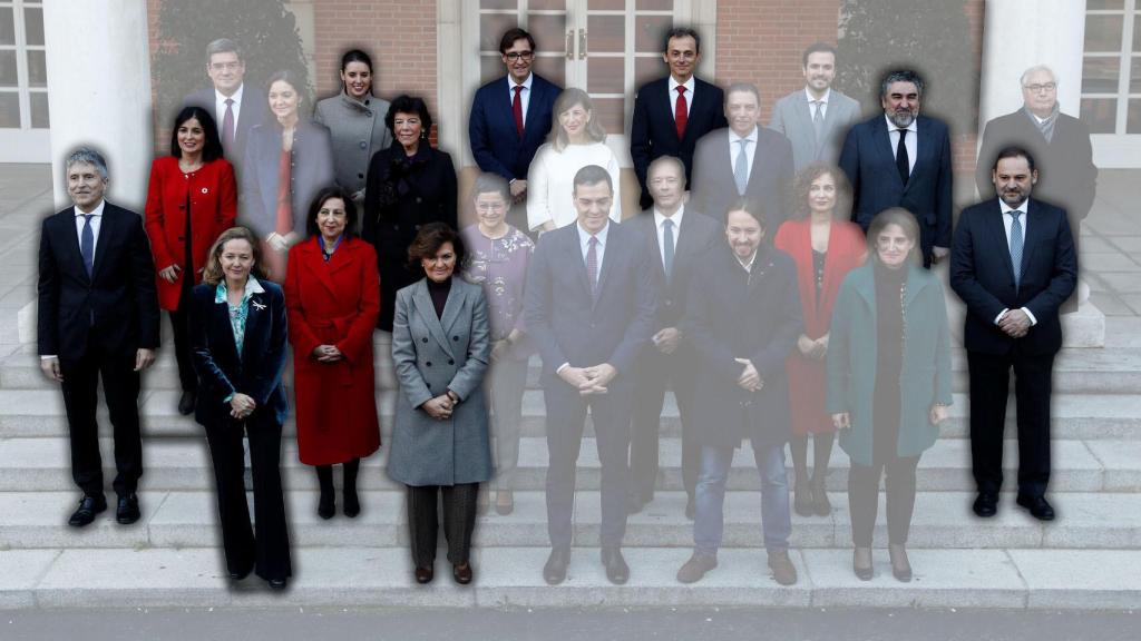 Foto del Consejo de ministros. Resaltados, quienes estudiaron en un centro concertado o privado.