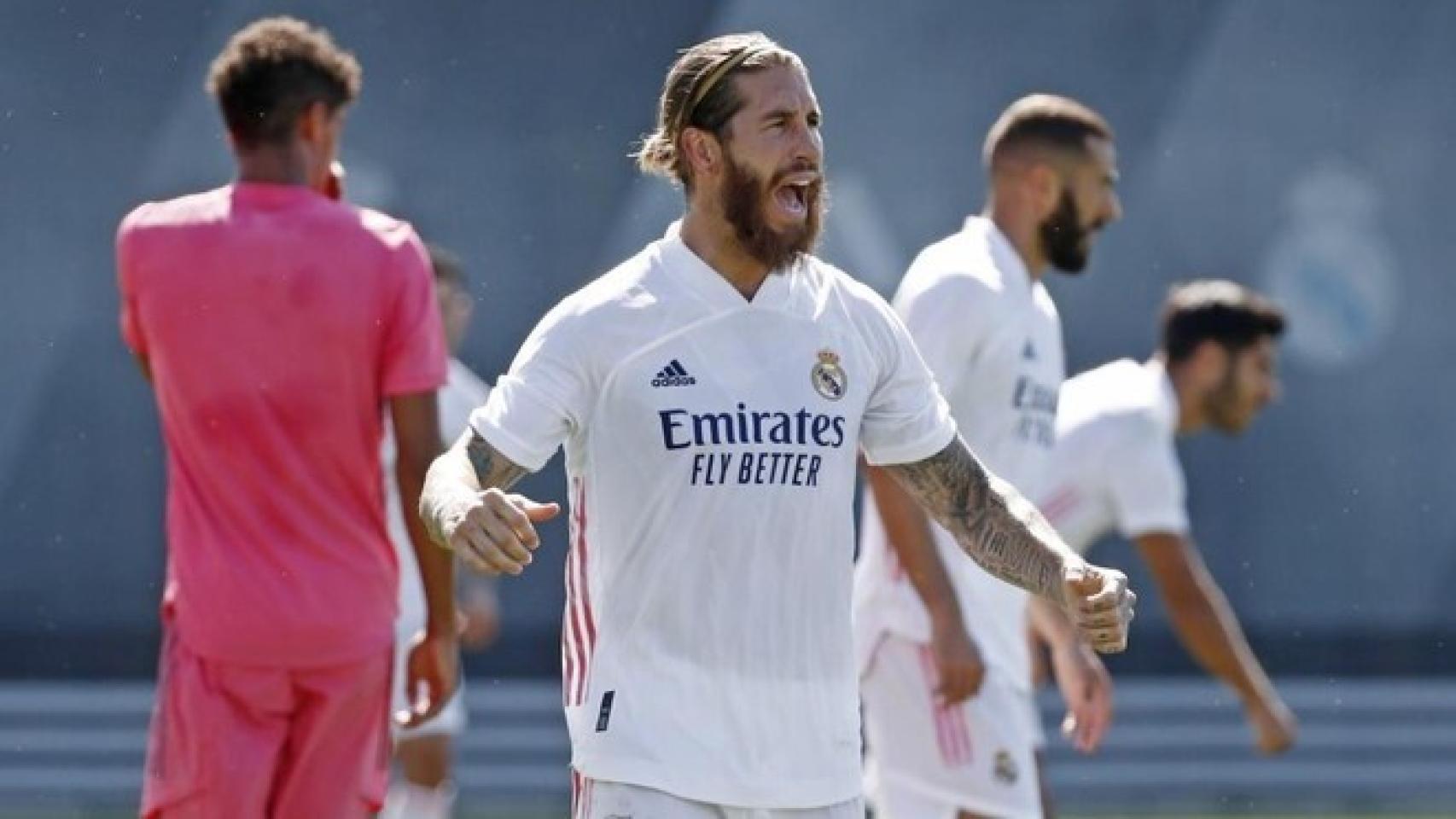 Sergio Ramos en el entrenamiento del Real Madrid