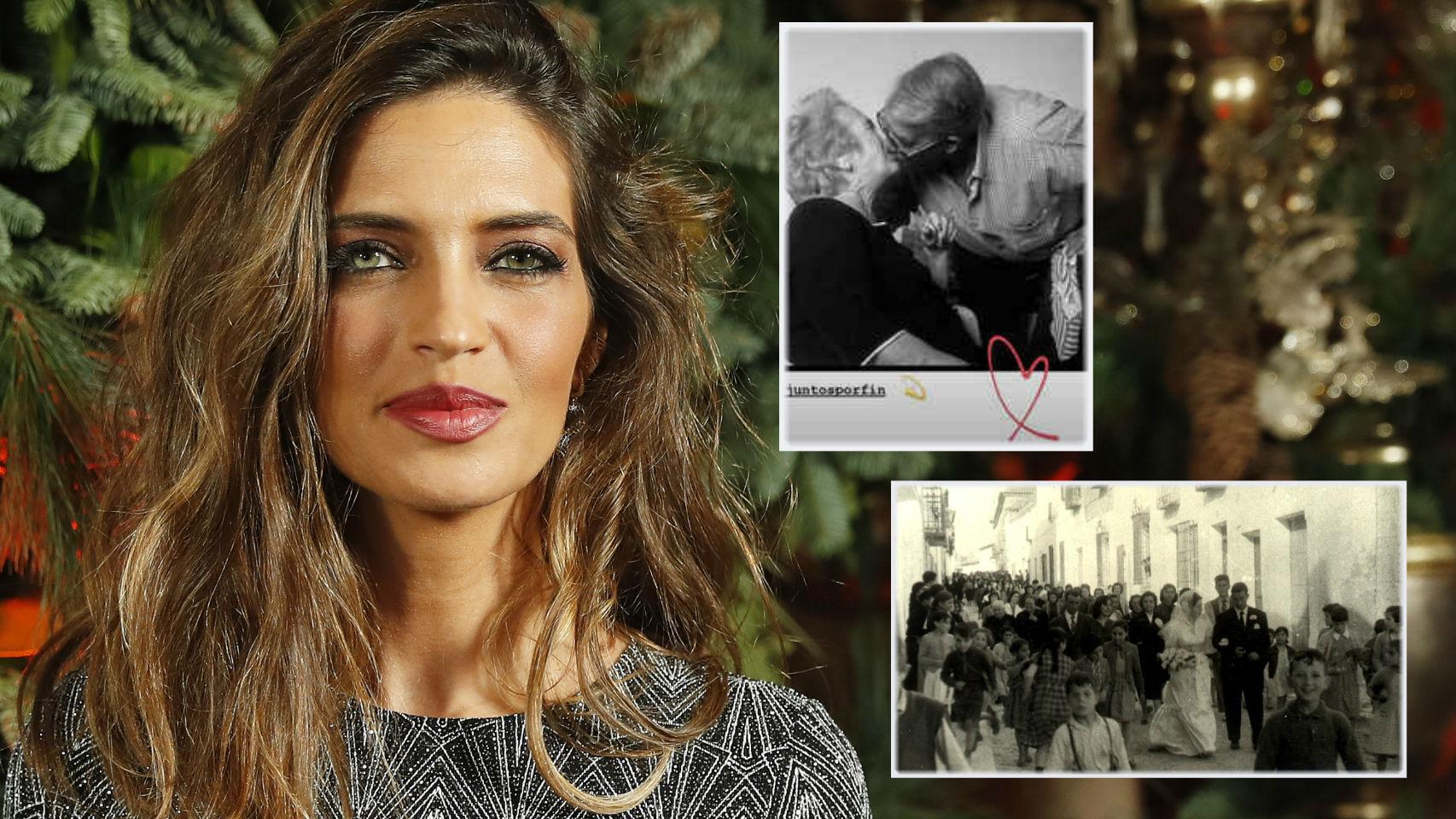 Sara Carbonero junto a la imagen de sus abuelos paternos y a una boda celebrada en Corral de Almaguer (Toledo).