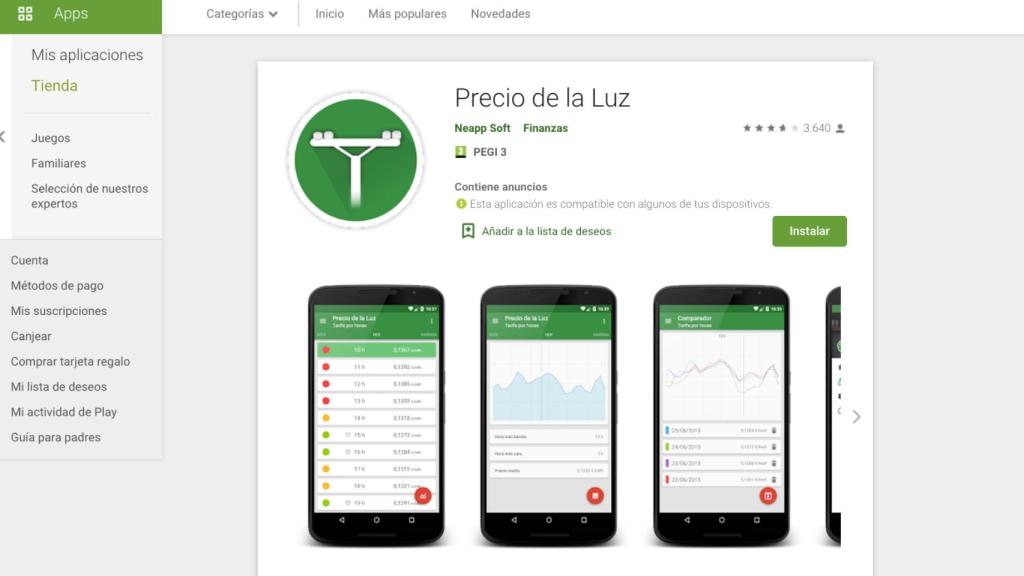 Precio de la Luz en la Play Store.