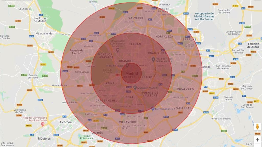 Así habría afectado la explosión de Beirut si hubiera tenido lugar en Madrid.