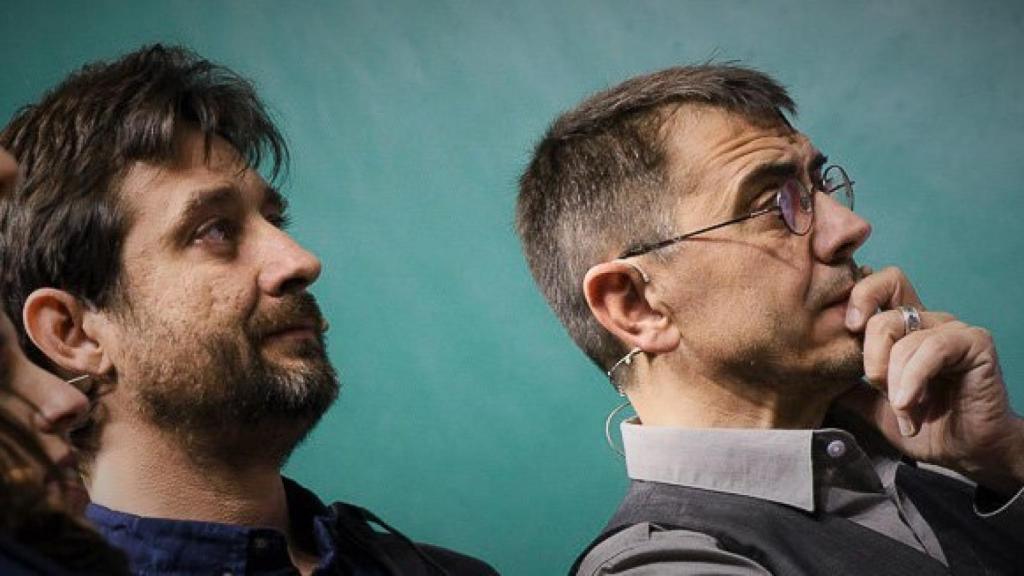 Rafa Mayoral y Juan Carlos Monedero, en un acto de Unidos Podemos en Pamplona.