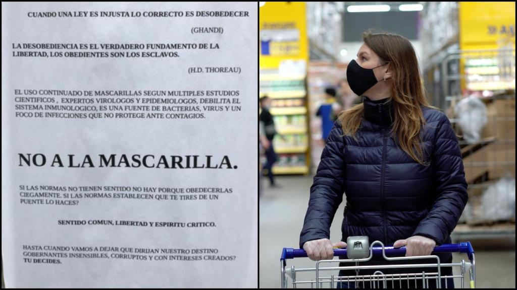 Varios carteles distribuidos en A Coruña incitan a los ciudadanos a no usar mascarilla