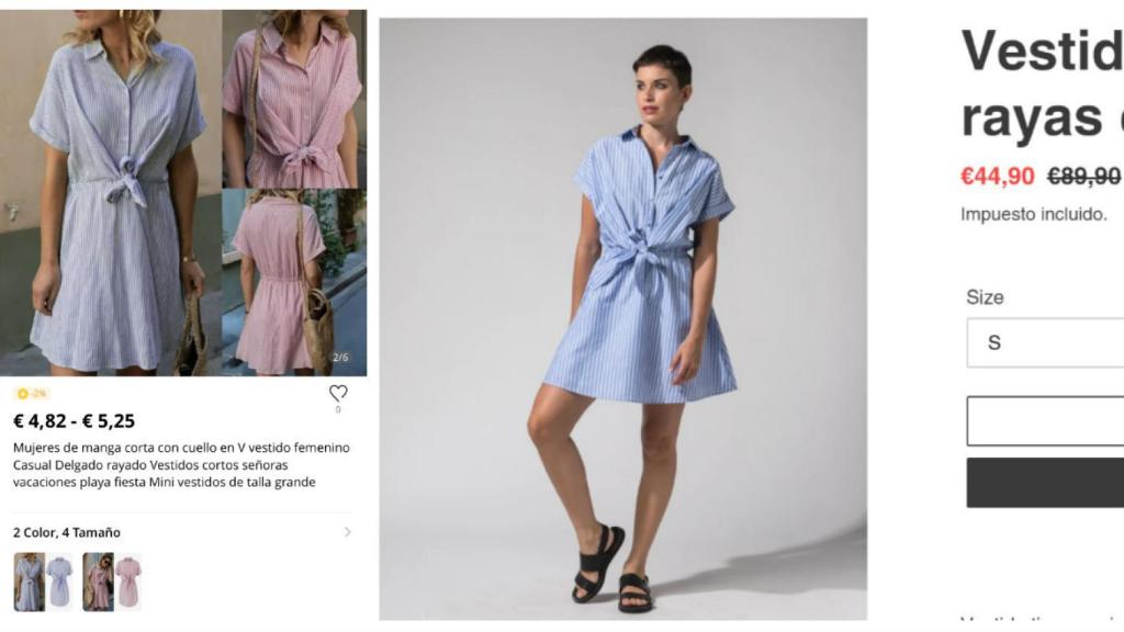 A la izquierda vestido en la web de Aliexpress, y a la derecha vestido en la tienda de Mar Flores.