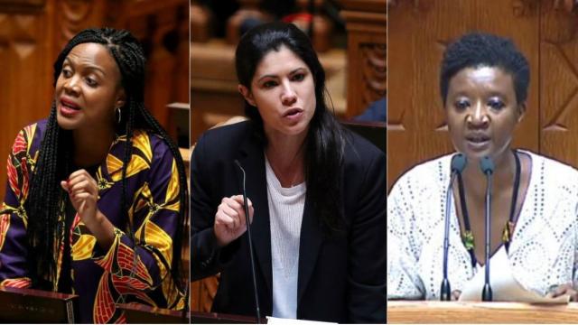 Joacine Katar Moreira, Mariana Mortágua y Beatriz Gomes Dias, las tres diputadas amenazadas.