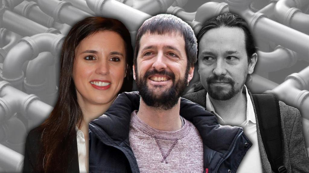 Irene Montero, Juanma del Olmo y Pablo Iglesias.