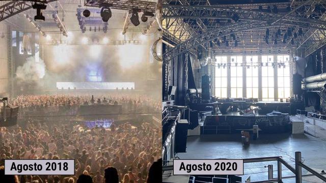 A la izquierda, Privilege durante una fiesta en agosto de 2019. A la derecha, su situación actual