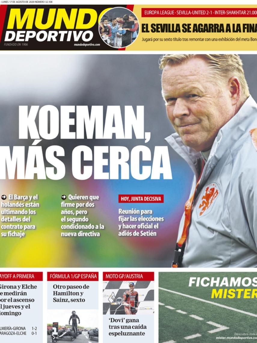 La portada del diario Mundo Deportivo (17/08/2020)