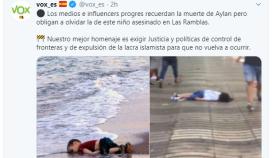 Captura del tuit publicado por Vox este lunes.