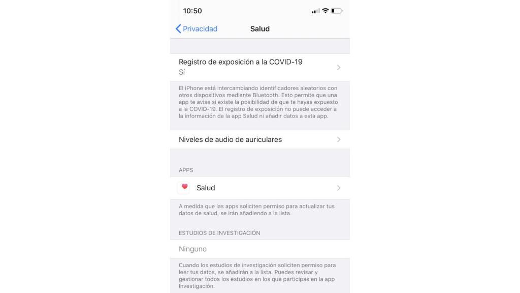 Un iPhone compatible con la app Radar COVID