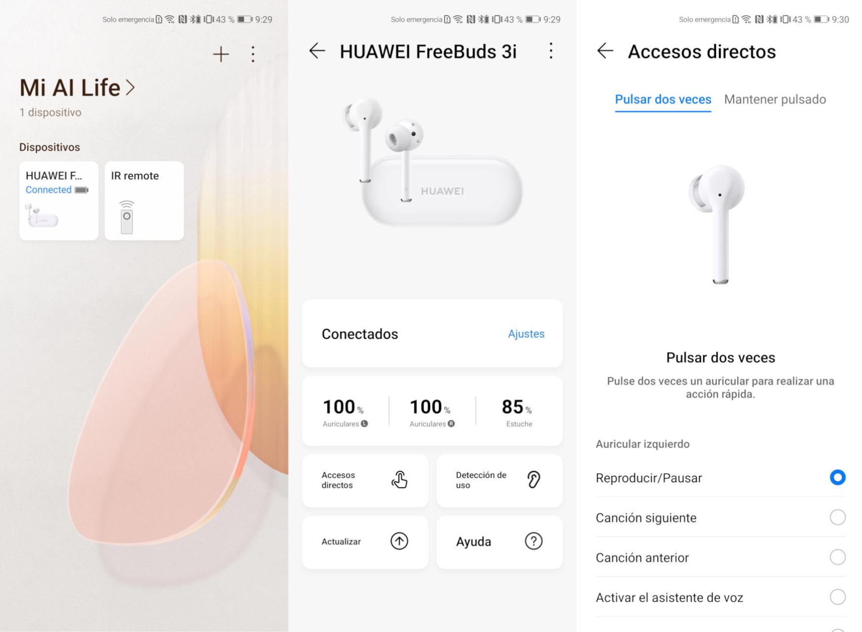 La app AI Life nos permite configurar los Huawei FreeBuds 3i
