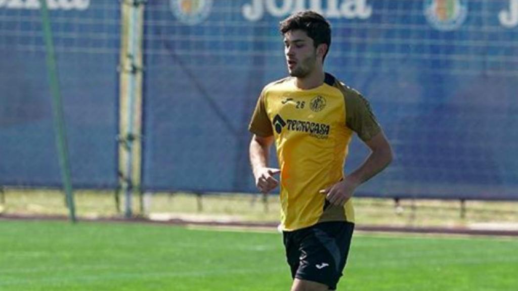 Hugo Duro, durante un entrenamiento del Getafe