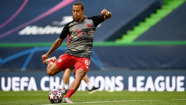 Thiago Alcántara, antes de la semifinal de la Champions League entre Olympique de Lyon y Bayern Múnich