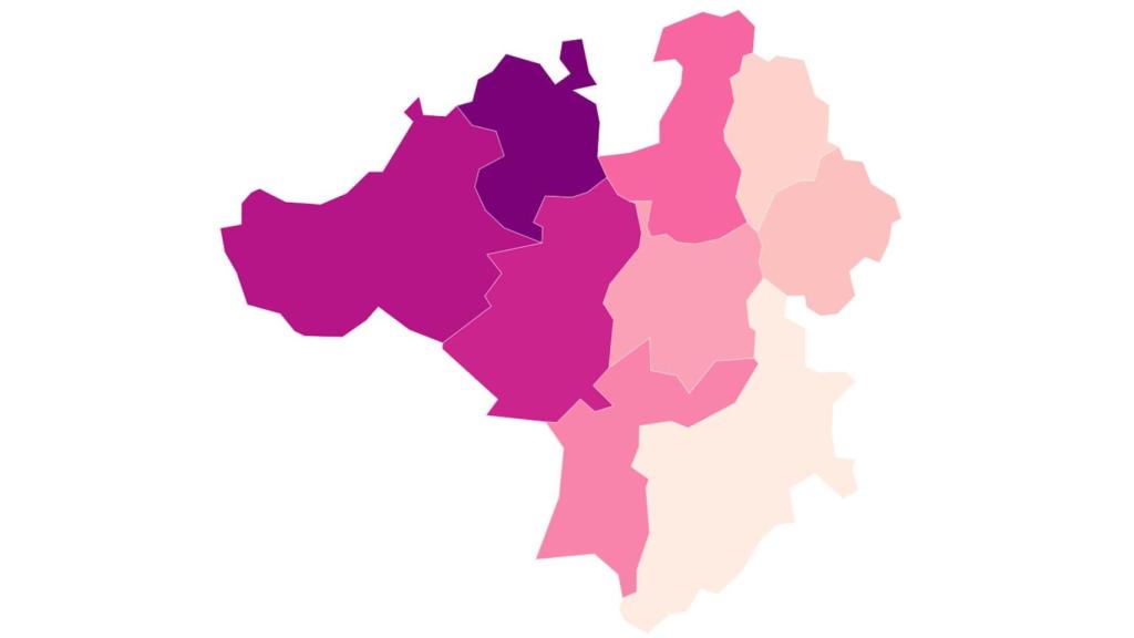 Distribución de incidencia en los municipios de la comarca de A Coruña.