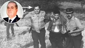 Blas Molina (en el redondel izquierda arriba) y Emilio Izquierdo poco después de ser detenido tras la matanza de Puerto Hurraco, en 1990.