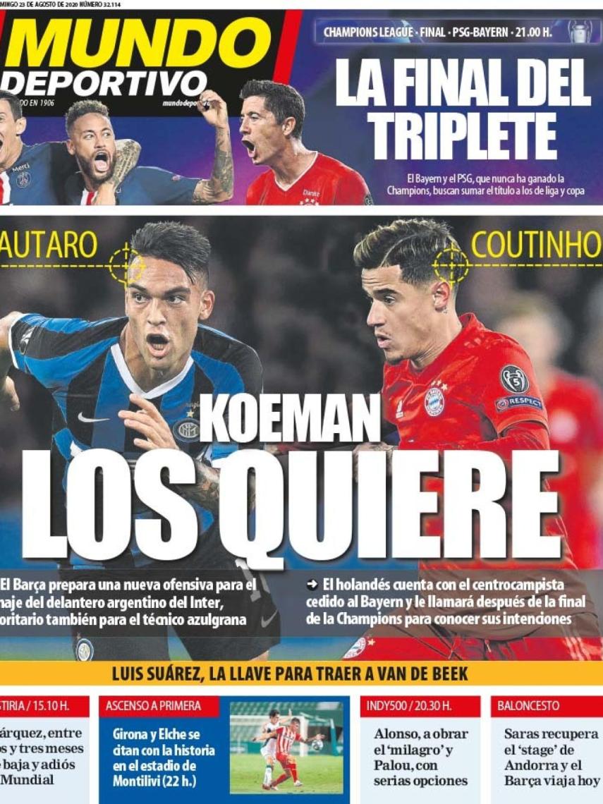La portada del diario Mundo Deportivo (23/08/2020)