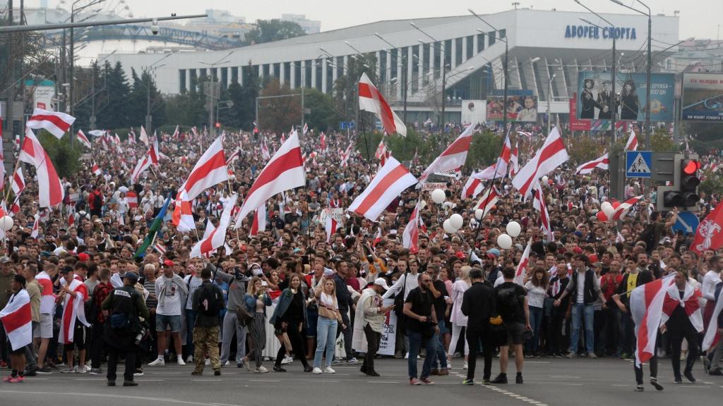 Imagen de una marcha celebrada en Minsk contra el restulado electoral.