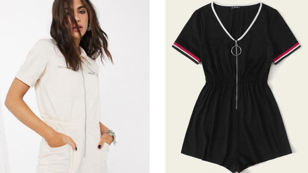 A la izquierda el mono blanco de Asos (52, 99 euros) y a la derecha el mono negro de Shein (10 euros).