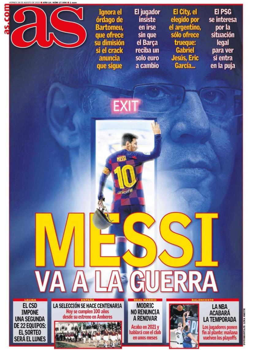 La portada del diario AS (28/08(2020)