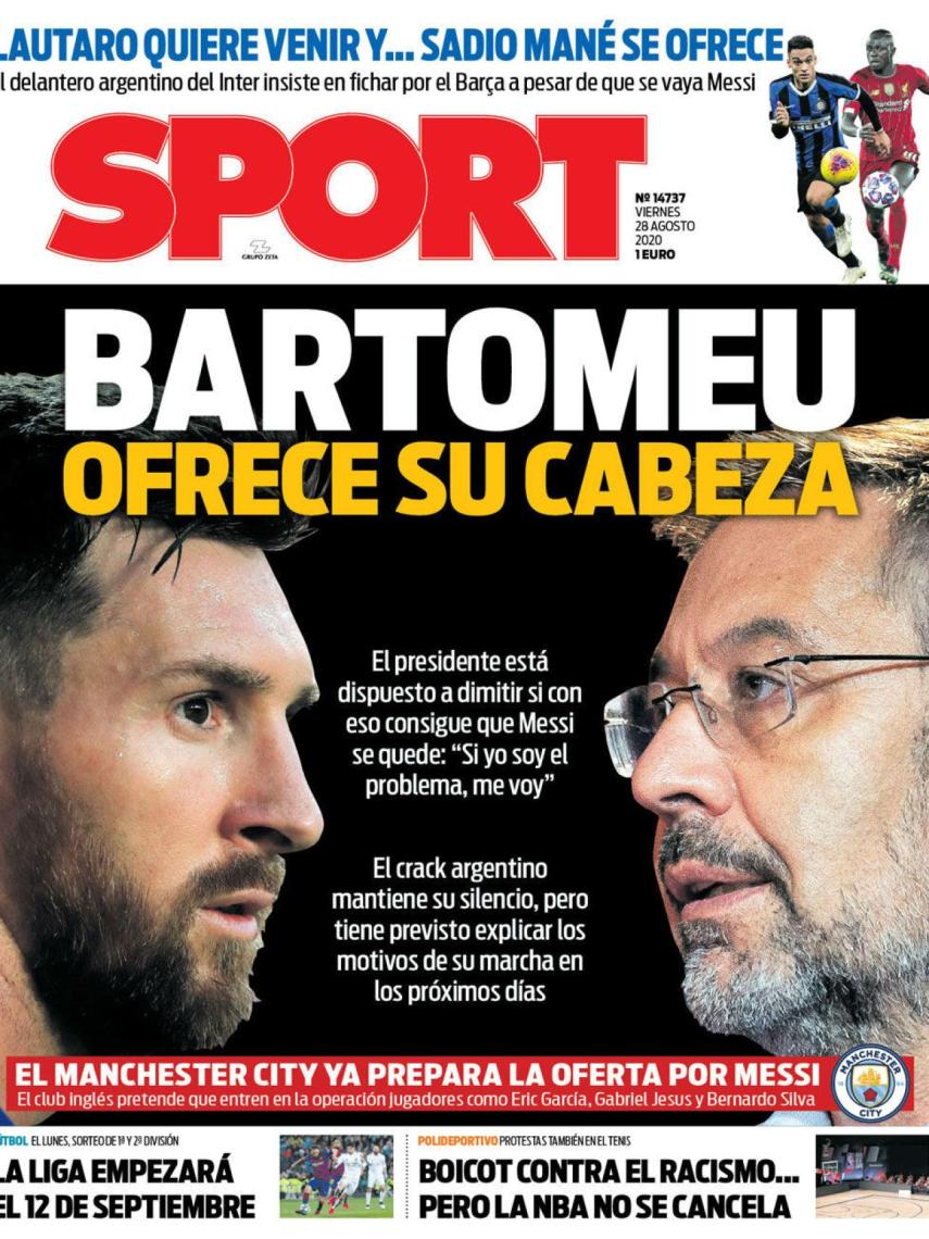 Portada de Sport 28-08-2020