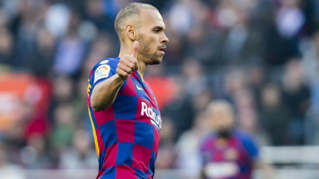 Braithwaite durante un partido del FC Barcelona