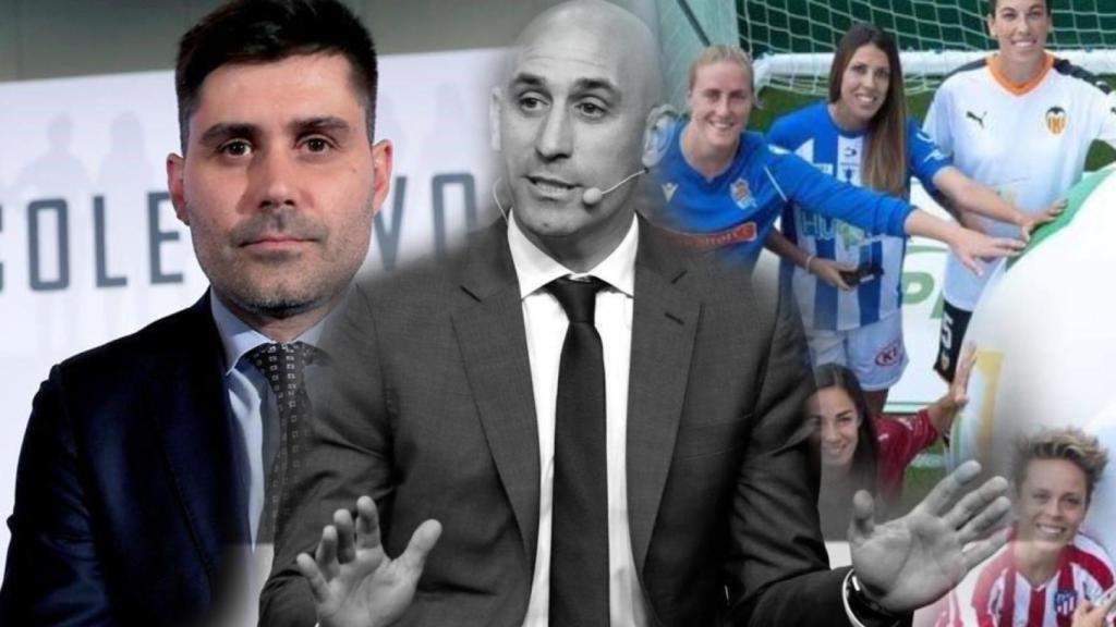 David Aganzo, Luis Rubiales y varias de las jugadoras de la Primera Iberdrola