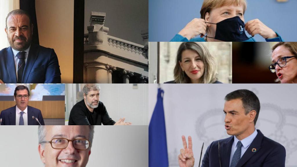 Gabriel Escarrer, Antonio Garamendi, Unai Sordo, Simón Barceló, Angela Merkel, Yolanda Díaz, Nadia Calviño y Pedro Sánchez.