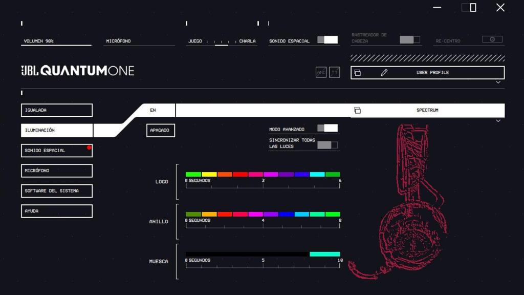 Interfaz del software de personalización de JBL.