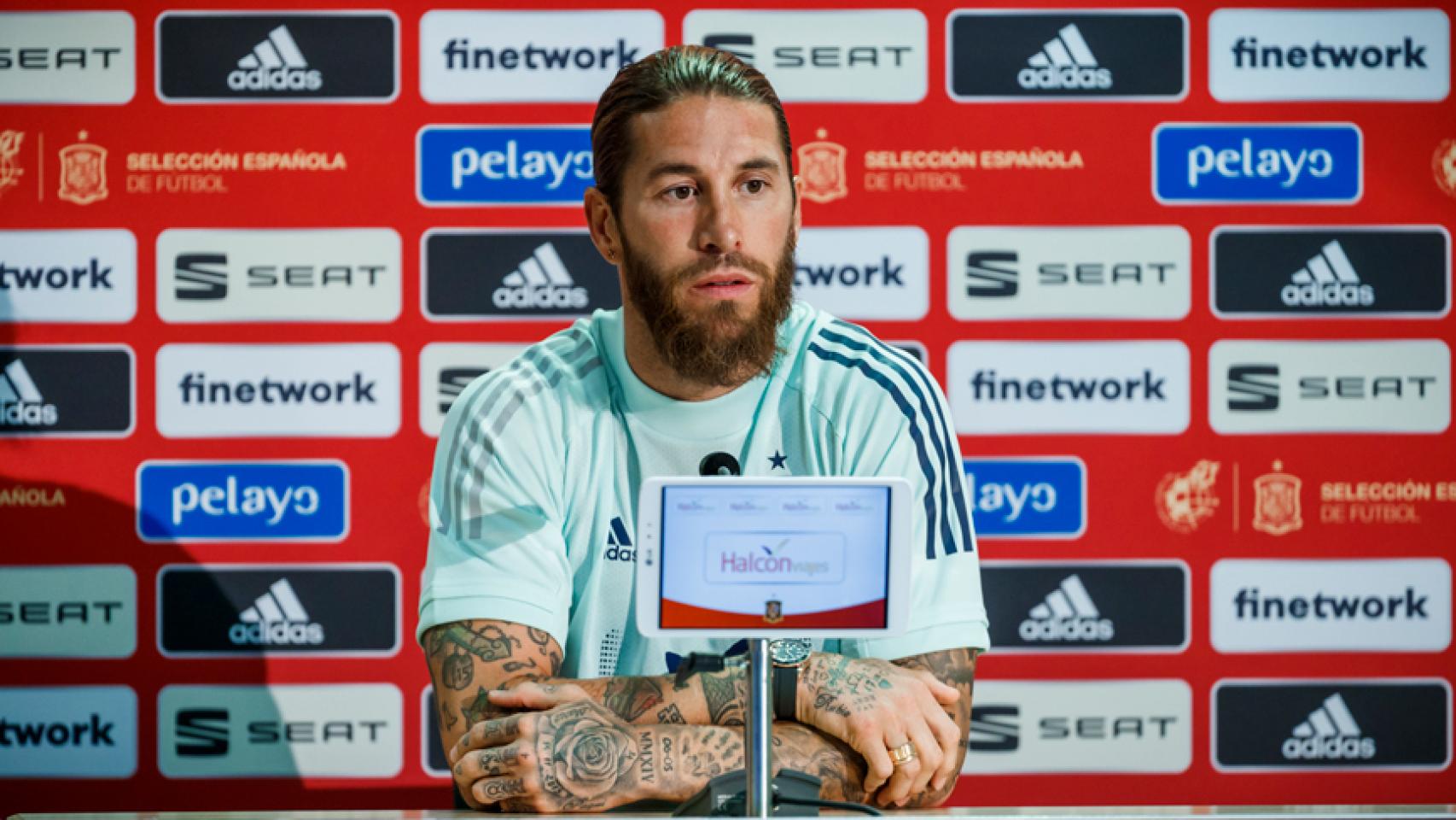 Sergio Ramos, en rueda de prensa con la selección española de fútbol