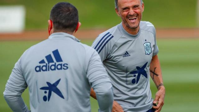 Luis Enrique, durante un entrenamiento de la selección española de fútbol