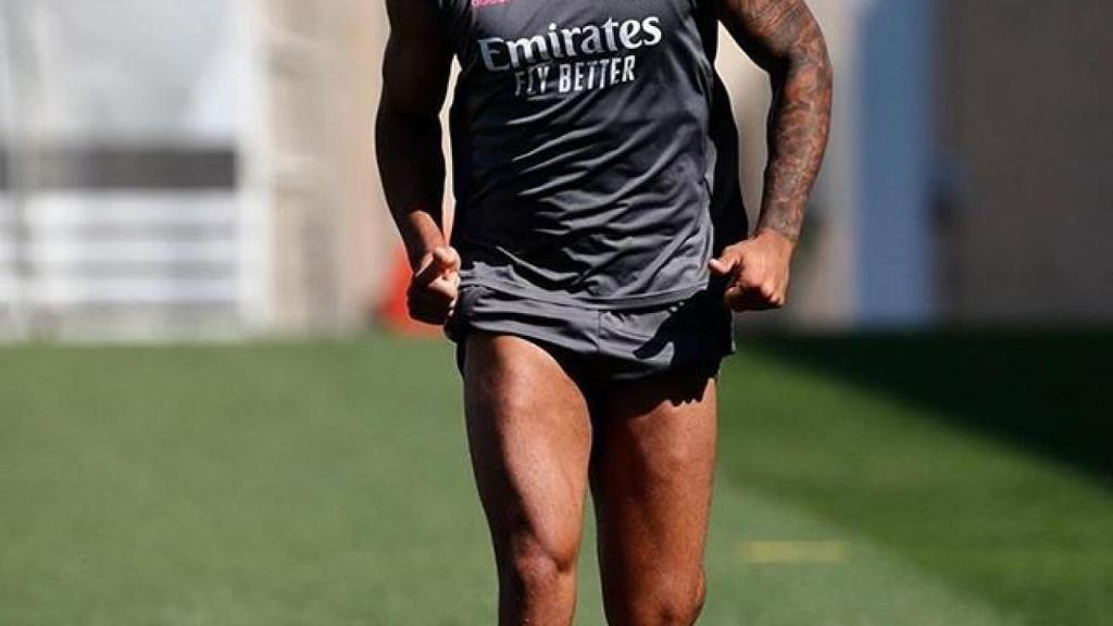 Mariano Díaz, en un entrenamiento del Real Madrid