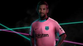 Leo Messi, con la nueva camiseta rosa del Barça