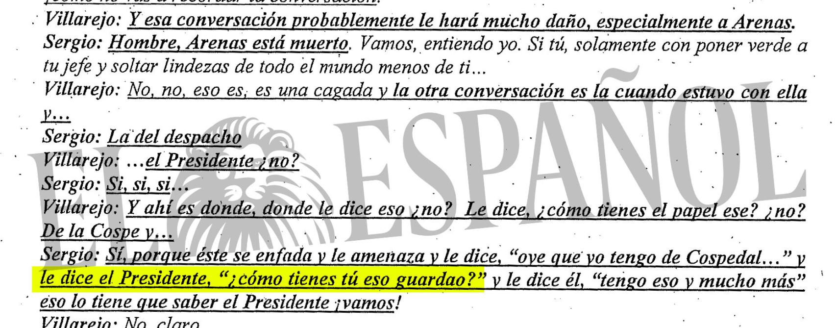 Uno de los extractos de las llamadas intervenidas a Villarejo.