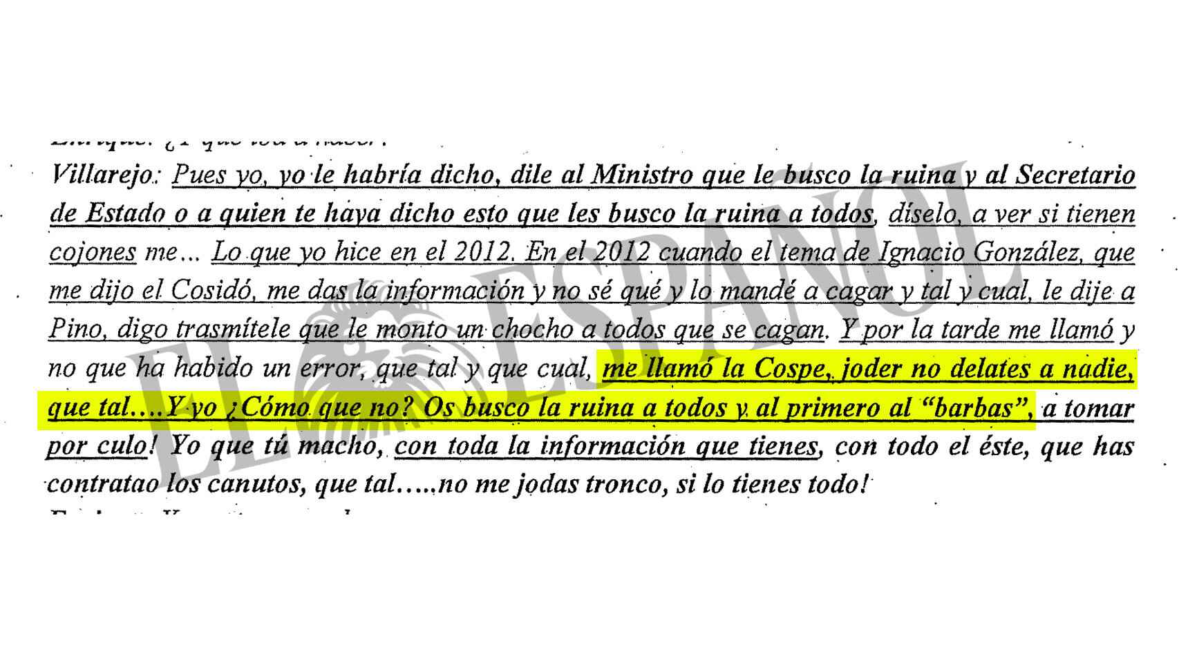 Transcripción de una de las grabaciones de Villarejo.