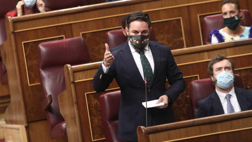 El líder de Vox, Santiago Abascal, interviene este miércoles en la sesión de control al Gobierno en el Congreso.