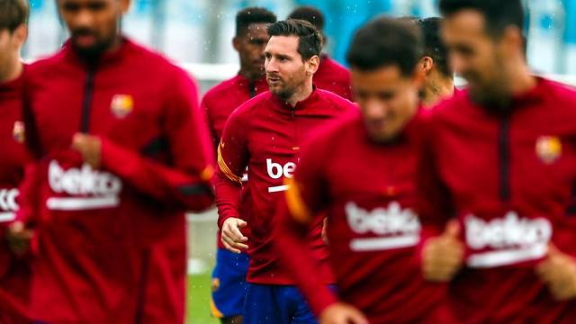 Leo Messi en un entrenamiento con el FC Barcelona