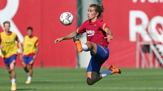 Antoine Griezmann, durante un entrenamiento del Barcelona