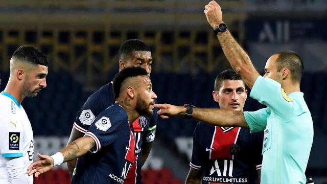 Álvaro González y Neymar Jr durante el PSG - Olympique de Marsella de la Ligue-1