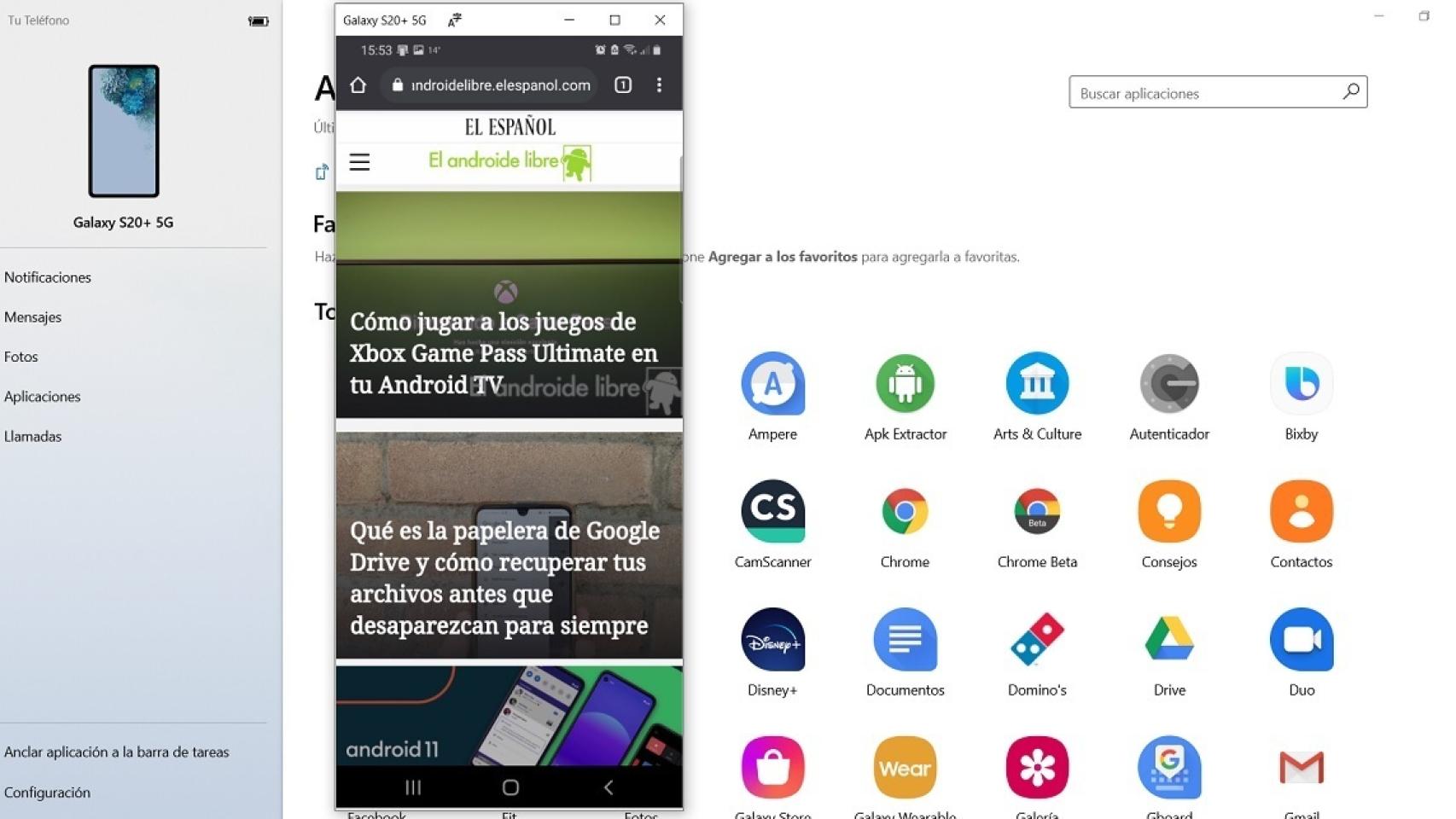 Abrir apps Android en el PC: así funciona la app Tu Teléfono