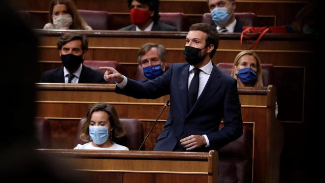 Pablo Casado, presidente del PP, durante la sesión de control al Gobierno.