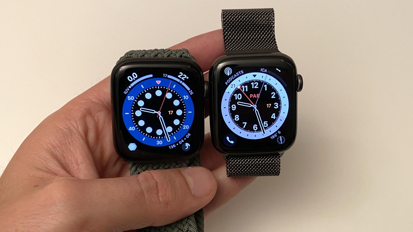 Apple Watch SE (izq.) y Apple Watch Series 6  (Izq.)