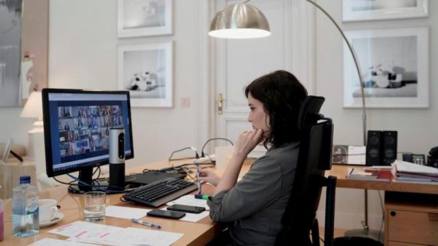 Isabel Díaz Ayuso en una de las videoconferencias de presidentes durante el estado de alarma.